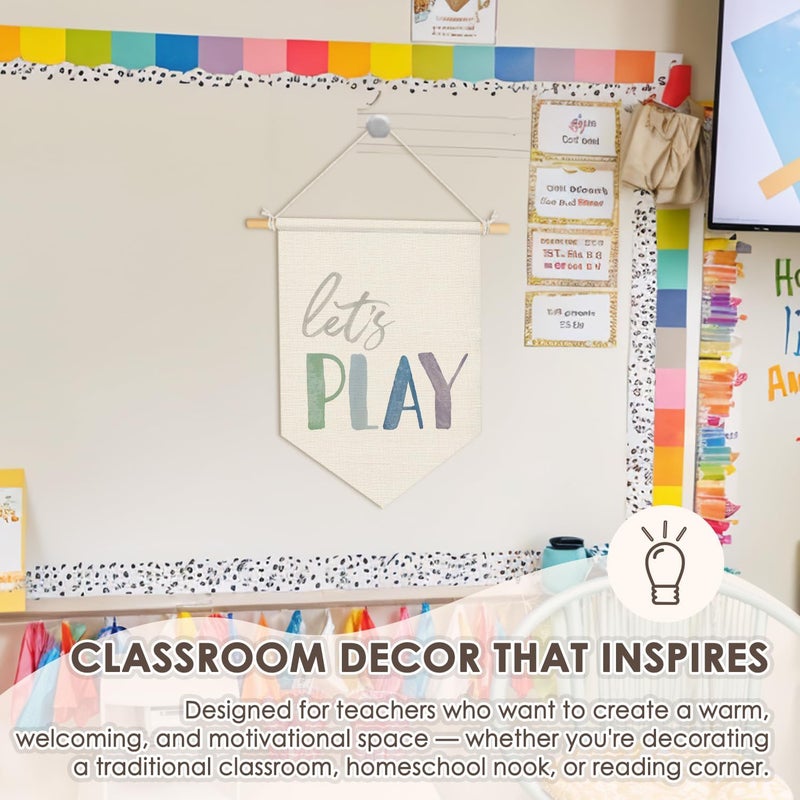 Wheatwin Playroom Wall Decor, Boho Let's Play Wall Hanging Pennant Flag Banner, Play Room Wall Decor for Nursery Kids Toddler Room Playroom 15x11 Inch - Image 3